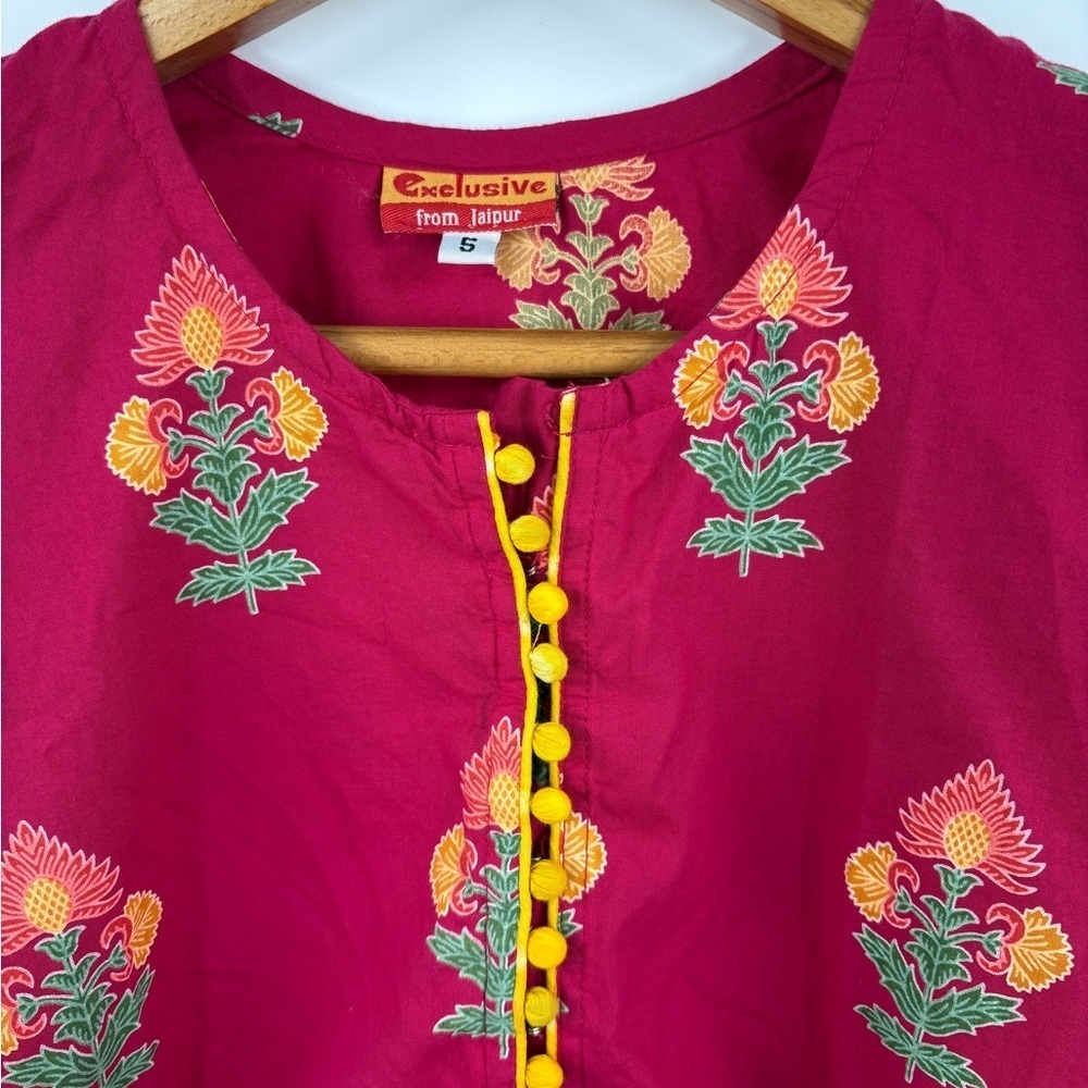 Exclusive from Jaipur Pink Printed Girl’s Kurta Top Size 5 Cotton Floral - Picture 2 of 6